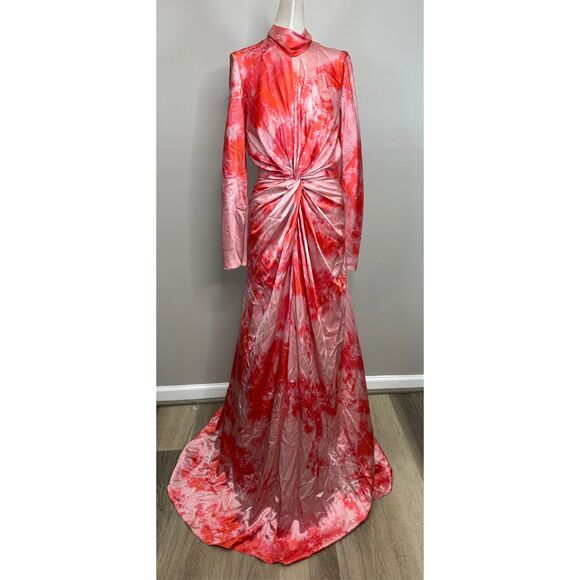 Alexandra Alonso Rojas mockneck silk draped gown in red ice dye Size US6 $1448 - Picture 6 of 13